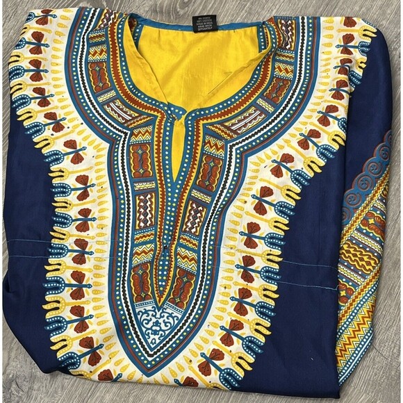 Kimono Cover Up Beach Pool Kaftan Mamta Blue Yellow Batik Caftan Plus Size Dress - Picture 3 of 4